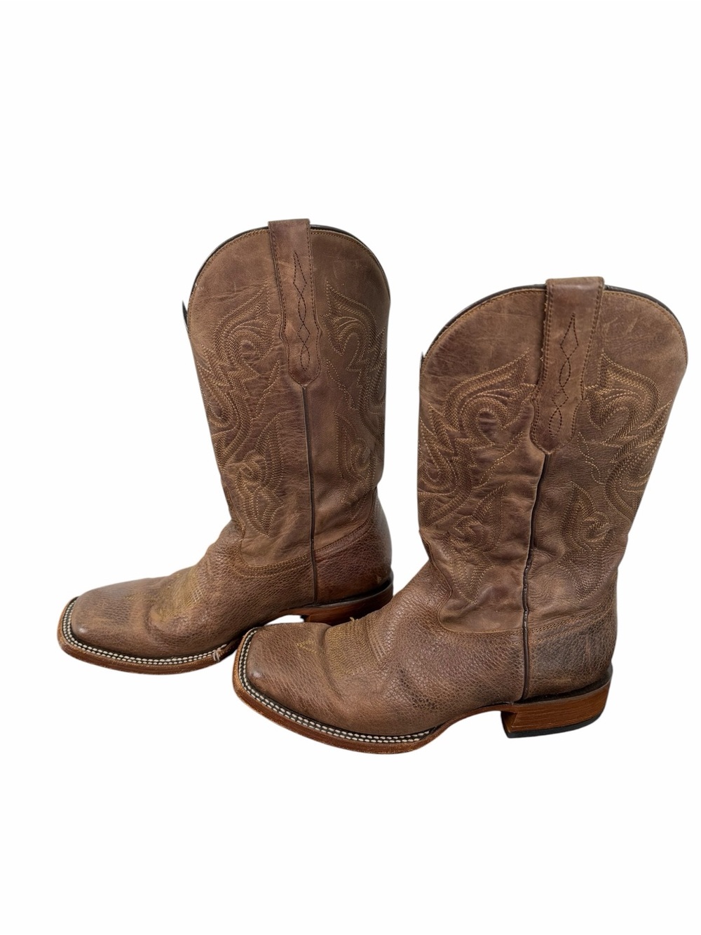 J.B. Dillon Men's Vintage Square Toe Brown Leather Western Cowboy Boots